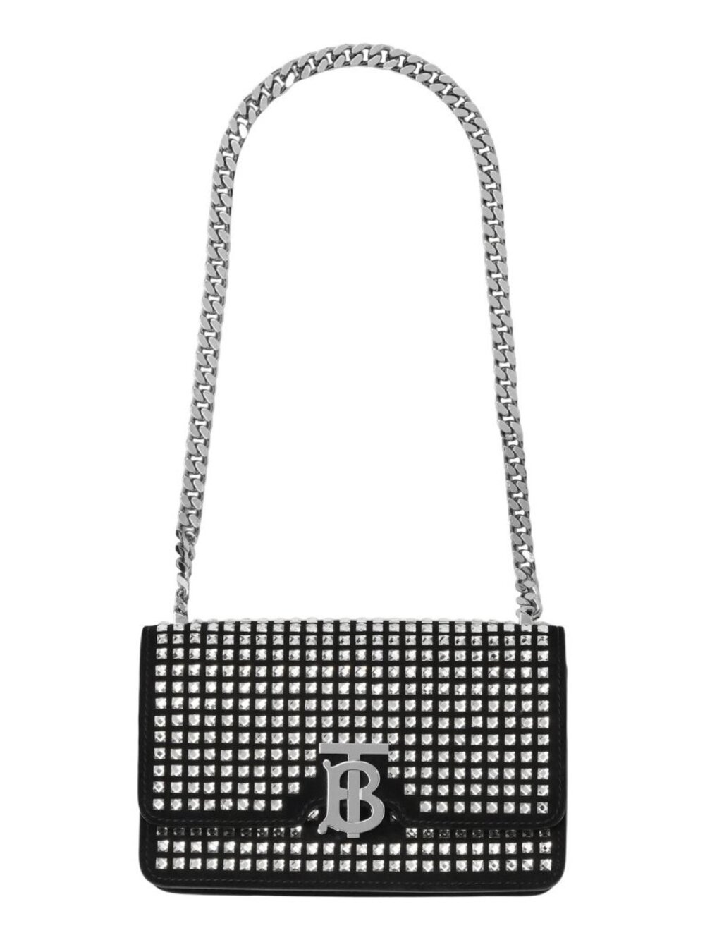 Burberry Women's Mini TB Crystal Black Suede Evening Clutch Shoulder Bag Italy - Picture 2 of 8
